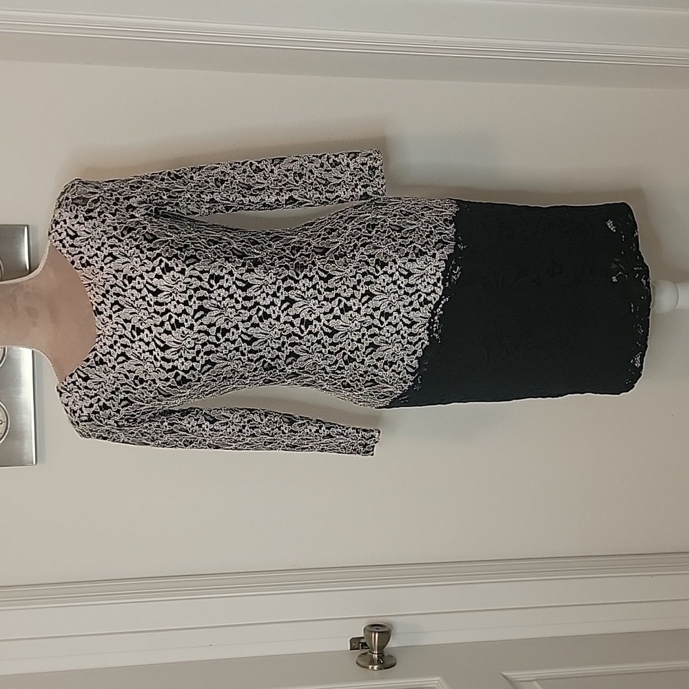 Antonio Melani, Size 2, Black with Lace Overlay Long Sleeved Dress. NWOT